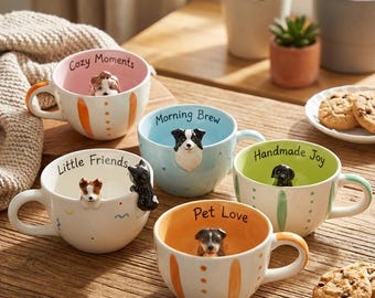 Personalized Pet Photo Mug, Handmade Ceramic Coffee Cup, Pet Lover Gift