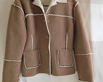 Vintage Tristan & Iseut Late 80's Early 90's faux suede shearling coat Medium