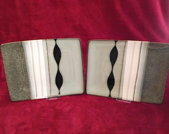 Set of 2 Sango Prelude Black 4508 Rectangular 12"x9.5" Dinner Plates EUC