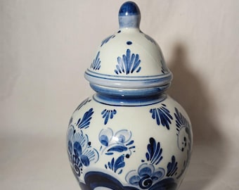 Vintage Delft Blue Ginger Jar with Lid | Hand-Painted Holland Pottery Lidded Urn vessel