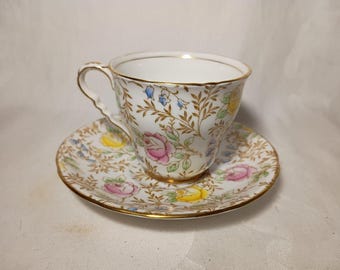 Royal Stafford Demitasse Tea Cup & Saucer Floral Pattern  England 1940s