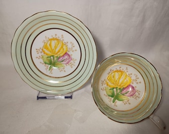 Vintage Victorian Bone China English Tea cup & Saucer yellow white pink very Dainty