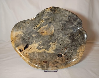 Hand Carved Buckeye Burl Deep Bowl Platter Display Turning Wood One Of A Kind