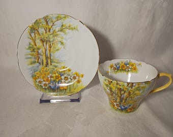 Shelley Daffodil Time Demitasse fine bone china Cup Saucer Set England 13370