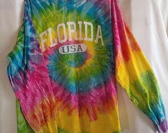 Vintage 1990s Florida Vibrant Tie Dye Shirt Size X Large Colortone XL Mint