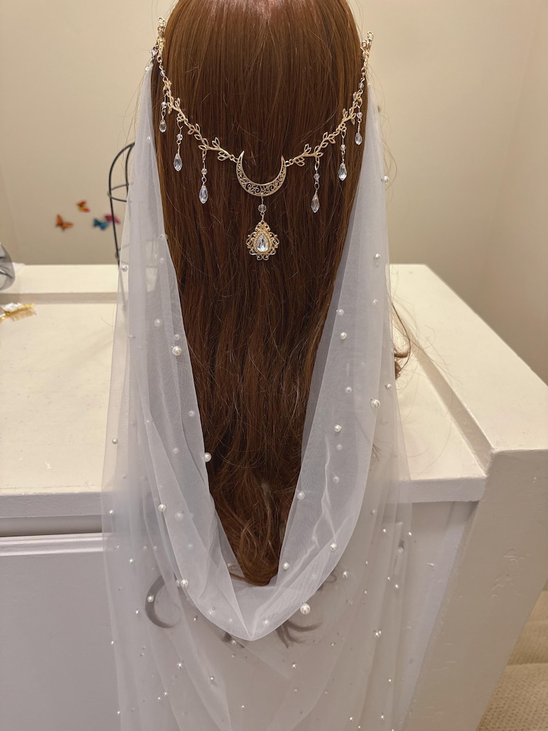 Bridal Crystal Moon Branch Hair Comb with Draped Veil – Fairy Wedding Accessory image 7