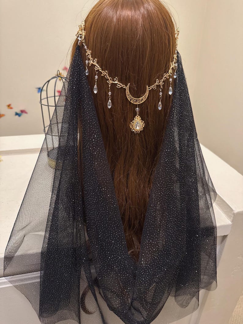 Bridal Crystal Moon Branch Hair Comb with Draped Veil – Fairy Wedding Accessory image 13