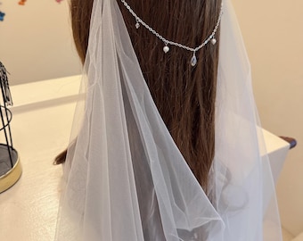 Boho white Flower Wedding Hair pins with Draped Veil fairy style hair necessary