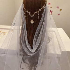 Bridal Crystal Moon Branch Hair Comb with Draped Veil – Fairy Wedding Accessory image 3