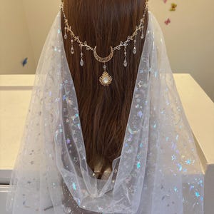Bridal Crystal Moon Branch Hair Comb with Draped Veil – Fairy Wedding Accessory image 15