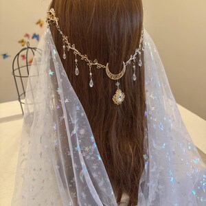 Bridal Crystal Moon Branch Hair Comb with Draped Veil – Fairy Wedding Accessory image 16
