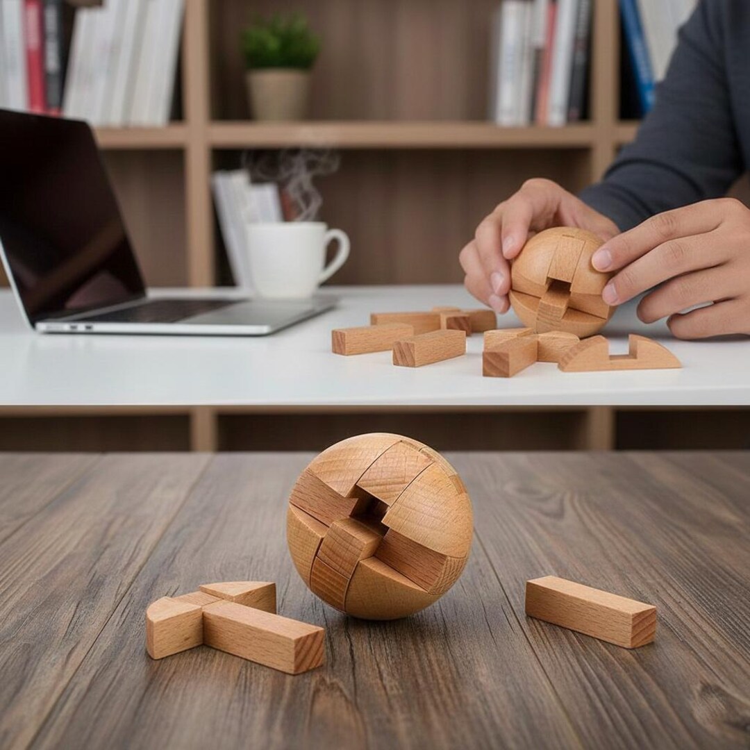 Wooden Kongming Lock • Classic Brain Teaser Puzzle • 3D Logic Game for ...