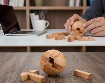 Wooden Kongming Lock • Classic Brain Teaser Puzzle • 3D Logic Game for Adults & Kids