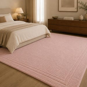 Blush Pink Hand Tufted Wool Area Rug | Minimalist Solid Plain Carpet | Modern Living Room Rug | Custom Size Handmade Floor Rug