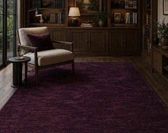 Hand Tufted Plum Wool Rug, Solid Modern Luxury Area Carpet