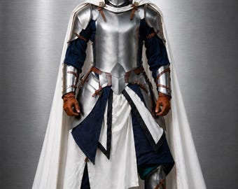 Armatura medievale da cavaliere templare, set di armatura da crociato, armatura da cavaliere in acciaio con mantello bianco, costume per fiere rinascimentali, costume da guerriero per LARP