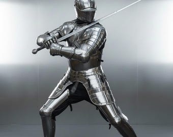 Armatura medievale in piastre d'acciaio / Armatura completa da cavaliere / Armatura medievale fatta a mano / Rievocazione storica, LARP, Armatura da esposizione