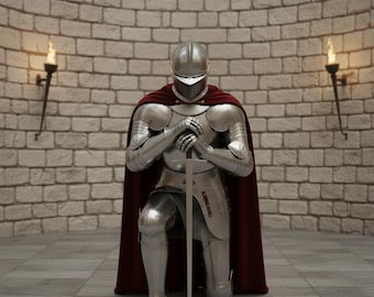 Armatura medievale in piastre d'acciaio / Armatura completa da cavaliere / Armatura medievale fatta a mano / Rievocazione storica, LARP, Armatura da esposizione