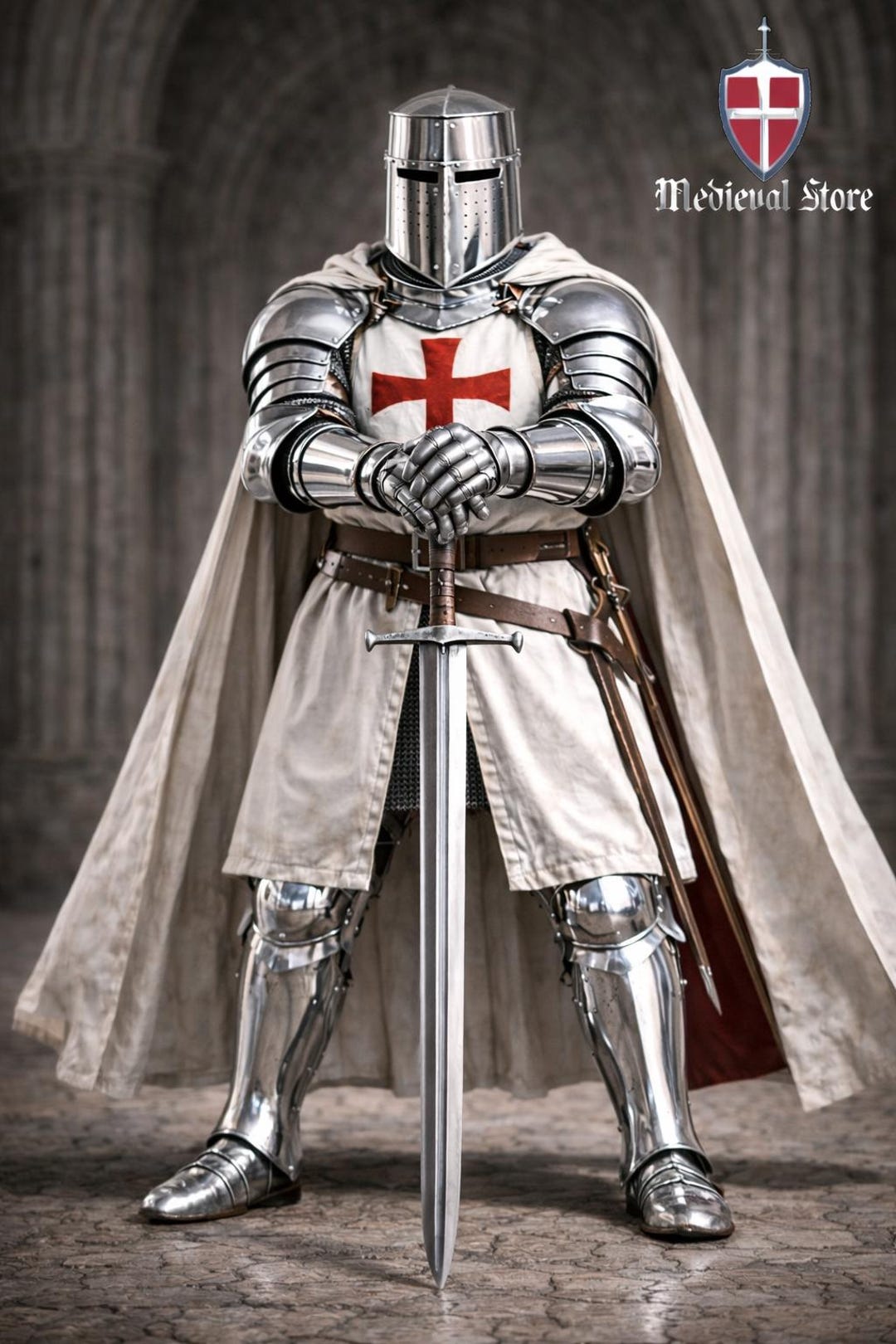 Templar Crusader Knight Armor Set Medieval Full Plate Costume With ...