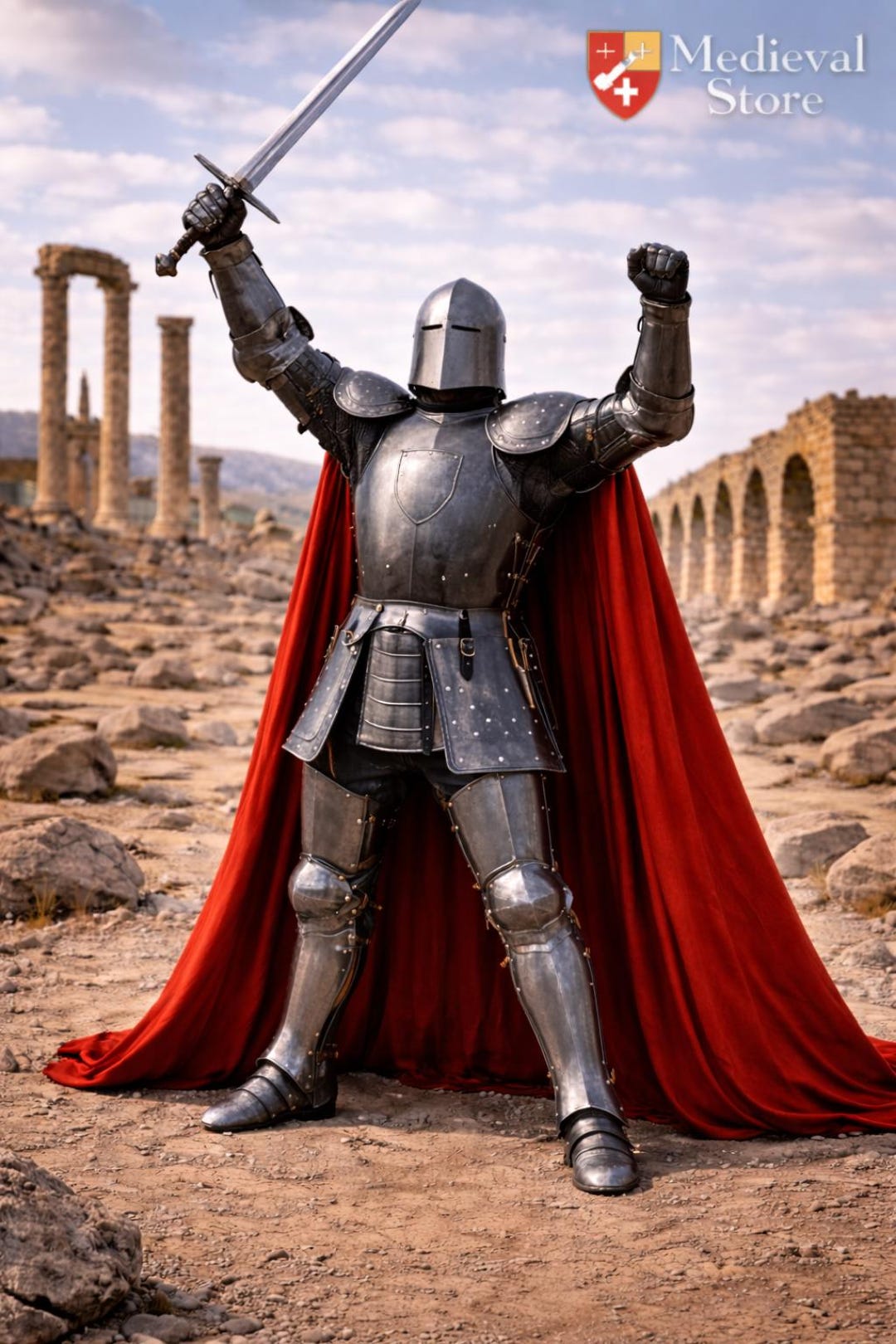 Medieval Steel Knight Armor With Red Cape | Full Body Armor Suit ...