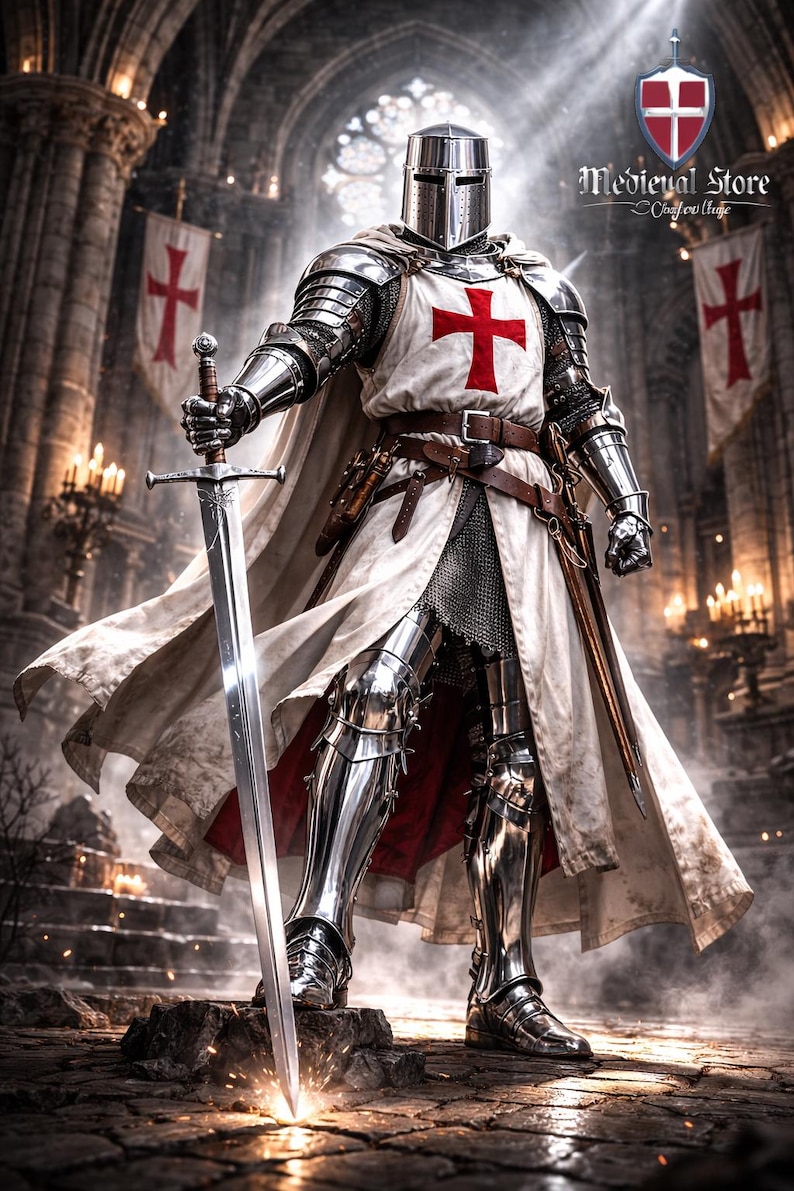Templar Crusader Knight Armor Set Medieval Full Plate Costume With ...