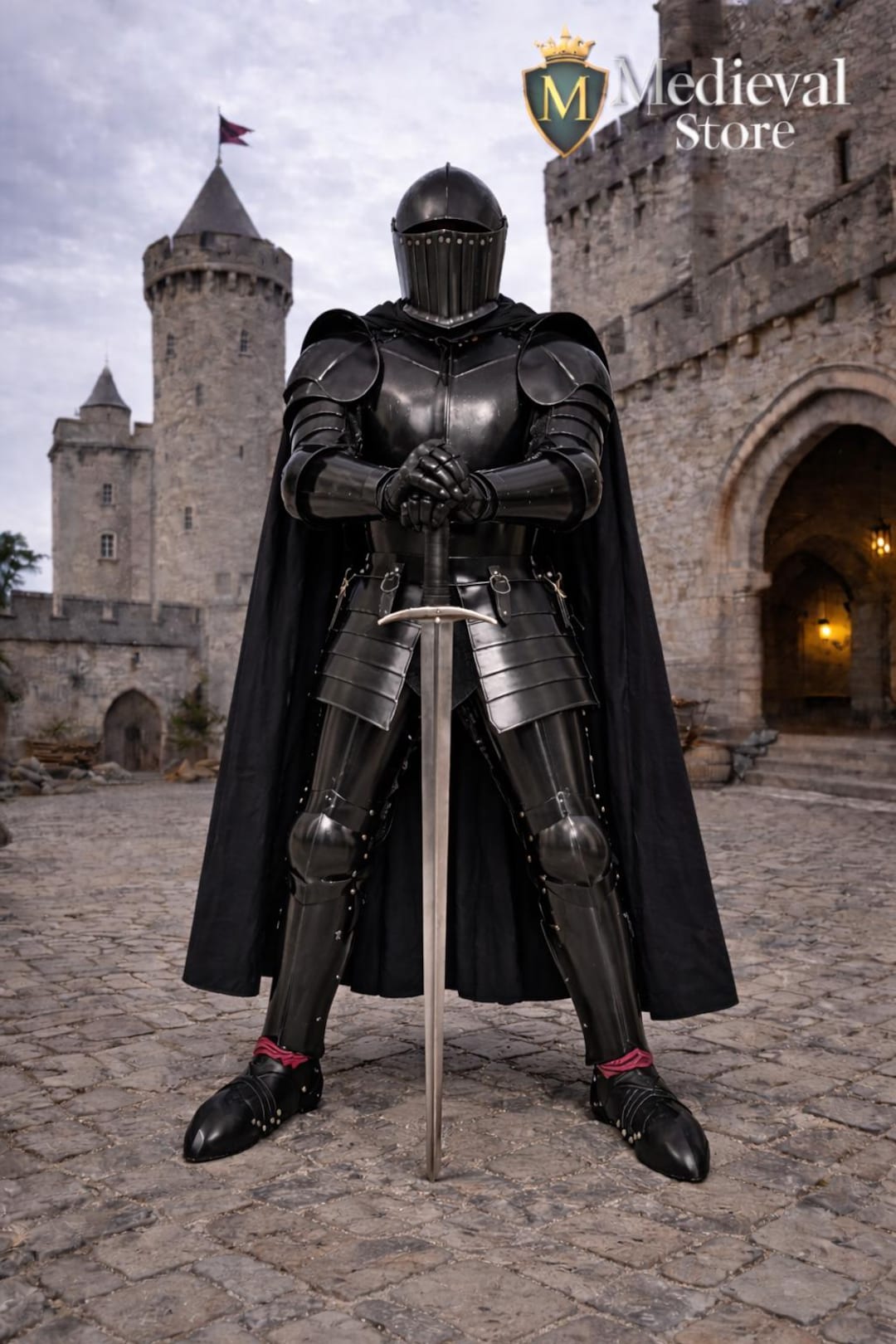 Black Knight Full Plate Armor Suit With Sword – Medieval Gothic Armor ...