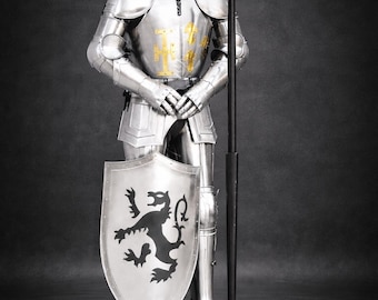 Full Suit Medieval Knight Armor – Wearable Steel Crusader Armor with Shield – Historical Display or Reenactment Armor