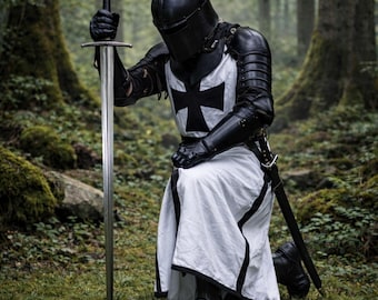 Disfraz de caballero medieval / Traje de caballero templario cruzado / Conjunto de armadura completa con espada / LARP, feria renacentista, cosplay, recreación histórica