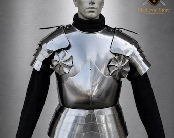 Medieval Knights Crusader Cuirass Chest Plate Shoulder Pauldron Rondel Armor Set