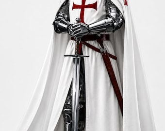 Armatura da cavaliere crociato templare / Armatura medievale integrale in acciaio / Costume da cavaliere rinascimentale / Costume da collezione per LARP e cosplay