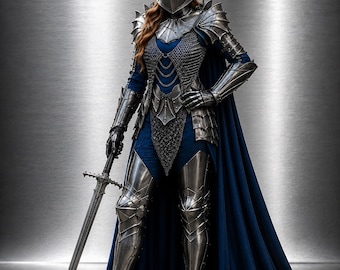 Costume da cavaliere medievale femminile, armatura gotica fantasy in acciaio, armatura completa da donna, tuta per LARP e cosplay, costume da armatura rinascimentale