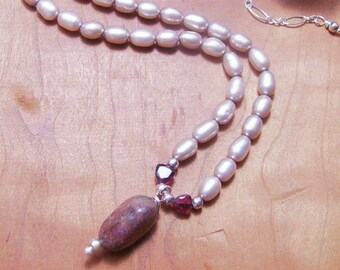 Garnet Necklace-Pearl Jewelry-Gemstone Necklace, Handmade Jewelry,Silver Jewelry