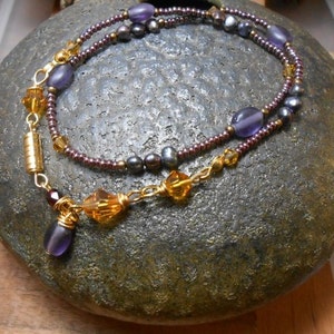 Small Plum Beaded Wrap-Sea Glass Wrap - boho bead bracelet- beaded wrap bracelet- bohemian bracelet- beaded jewelry- layer bracelet,