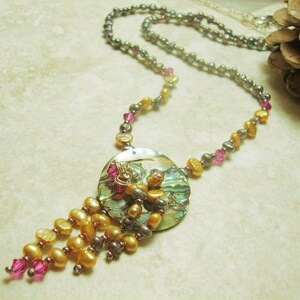 Aurora Abalone Black & Gold Pearl Necklace-Handmade Beach Jewelry image 1