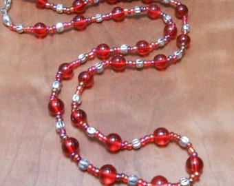 Red Vintage Glass and Silver Beaded Necklace-Valentine's Day Jewelry-Red Necklace-Vintage Glass-Silver Clasp-Red Beaded Necklace