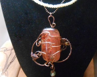 Dichroic Fused Art Glass - Artisan Copper Woven Wire  -Copper Jewelry- Wire Wrap Pendant -Organic Copper Jewelry-Organic Wire Wrap Jewelry