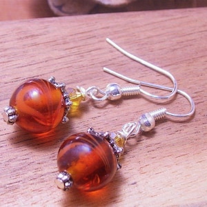 Amber Lampwork Drop Bead Earrings