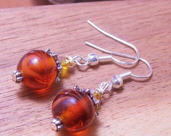 Amber Lampwork Drop Bead Earrings