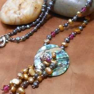 Aurora Abalone Black & Gold Pearl Necklace-Handmade Beach Jewelry image 2