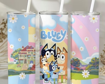 Diseño de vaso Bluey Cartoon / Vaso delgado de 20 oz PNG / Diseño de envoltorio para niños con perro de dibujos animados / Envoltorio para vaso por sublimación / Descarga instantánea