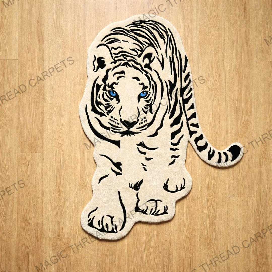 Anteater Rug White Tiger Hand Tufted Rug – Animal Shape Area Rug, Jungle Wildlife ...