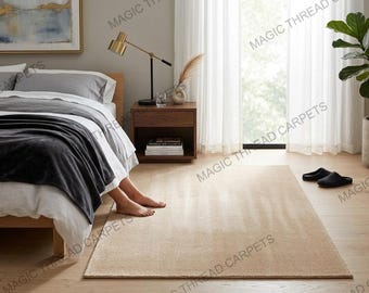 Alfombra de seda tejida a mano – Alfombra abstracta de color beige neutro – Alfombra moderna de lujo, suave y de 8x10 pies.