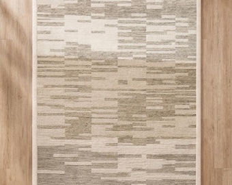 Neutral Geometric Hand Tufted Rug Abstract Area Beige Minimalist Carpet, Scandinavian Room Decor, Textured Boho Rug, Custom Size Available.