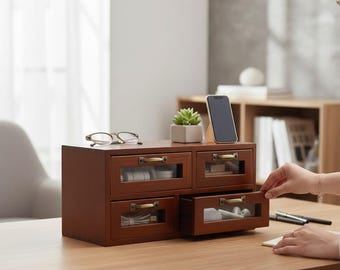 Retro Wooden Desk Organizer | Drawer Storage Cabinet for Sewing Pins, Buttons & Crafts