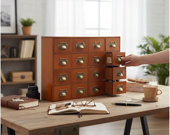 Vintage Wooden Drawer Organizer | 16-Grid Desktop Storage Cabinet – Brown