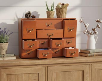 12-Drawer Mesh Desktop Cabinet | Brown Storage Organizer for Home & Living Room