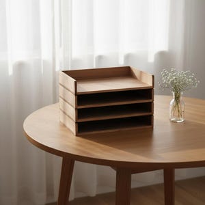 Wooden Desk Organizer Letter Tray, Office Desktop File Holder