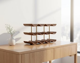 Walnut Wooden Wine Rack 12-Bottle, Freestanding 3-Tier Wine Storage Shelf