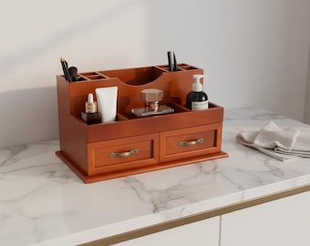 Rustic Pine Wood Jewelry Organizer | Desktop Storage Cabinet
