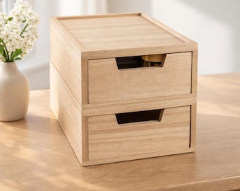 Stackable Wooden Storage Boxes 2-Pack, Paulownia Wood Organizers with Pullout Drawers